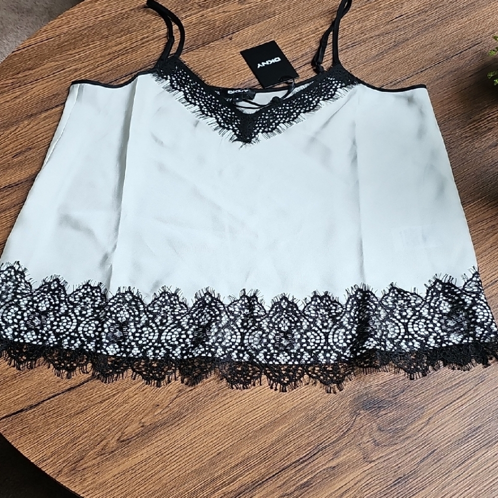 DKNY Elegant Black and White Lace Camisole